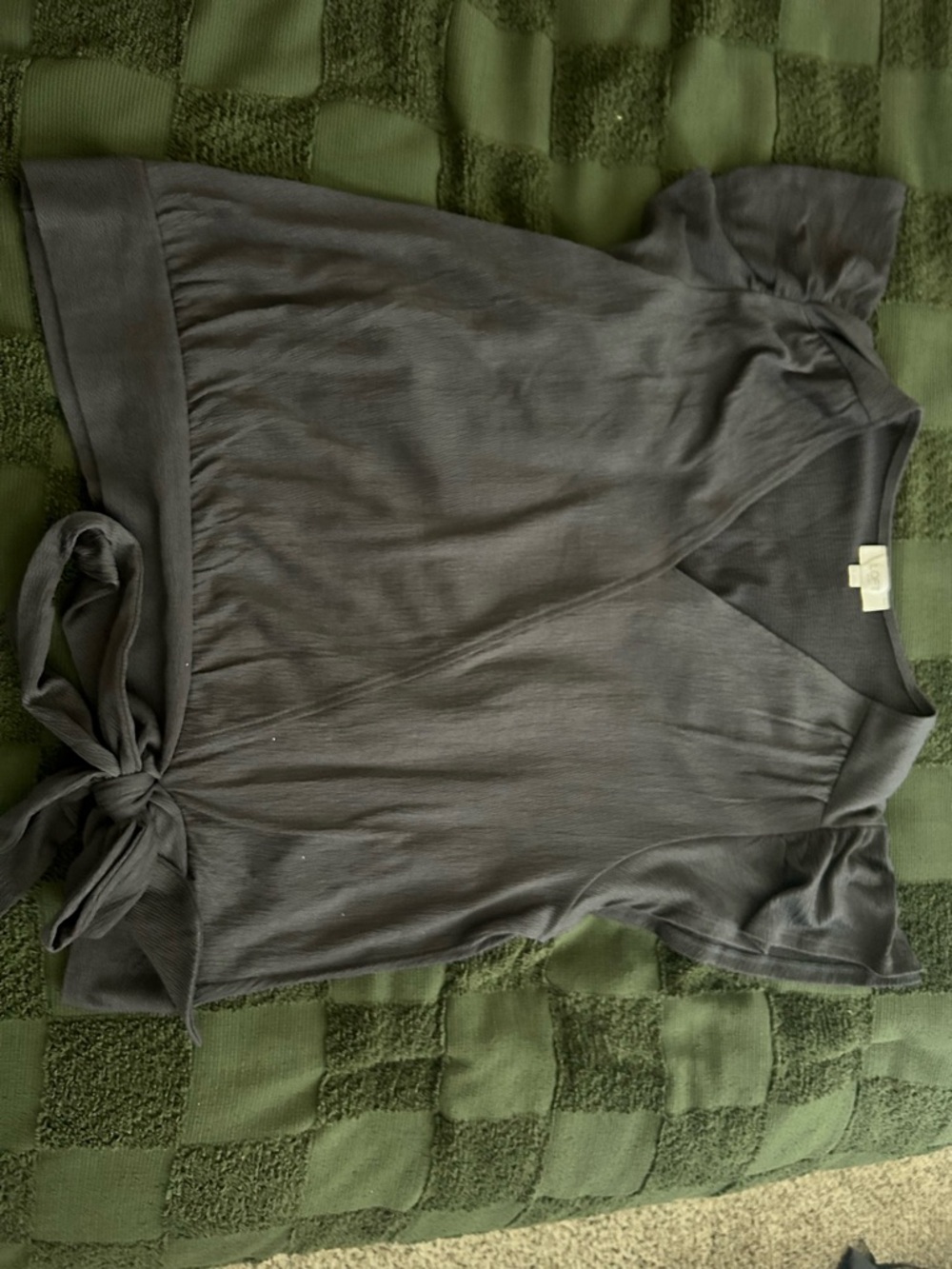 Gray Short Sleeve Tie-Front Top